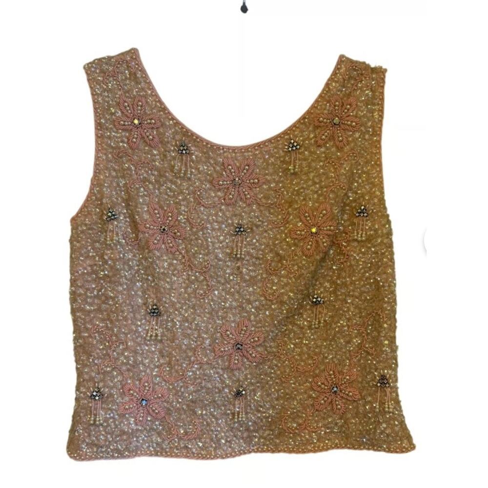 House of Gold Vintage Beaded Sequin Evening Top Pink 8